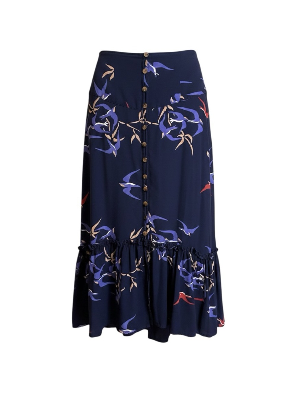 Anthropologie Navy Floral Button-Front Maxi Skirt